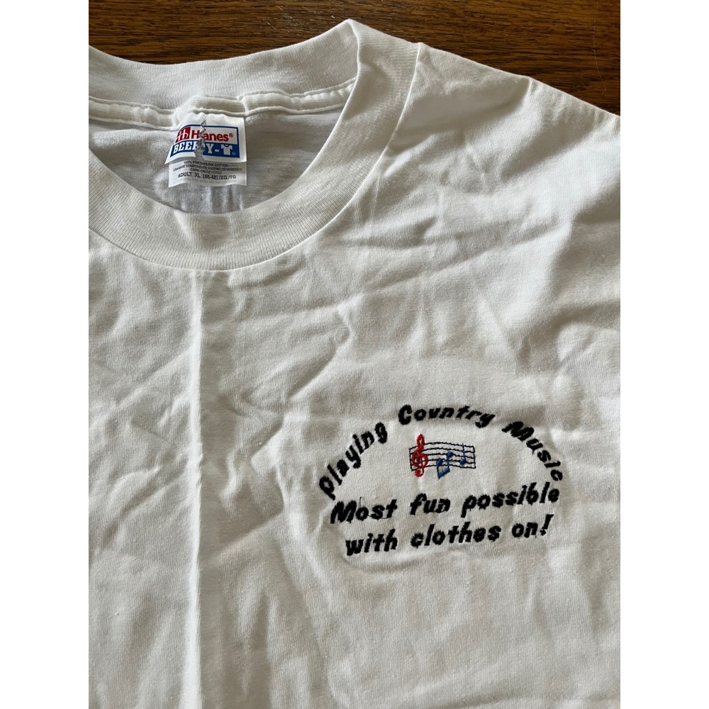 Vintage Hanes Beefy-T Playing Country Music Clothes On Graphic T-Shirt White XL